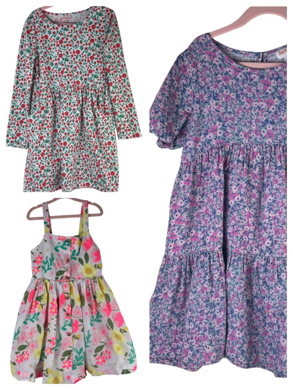 Lot (3) Cat & Jack Dress Sundress Girls Sz 6 / 6X Floral Purple Pink Red Summer